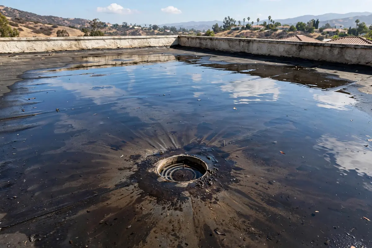 Encharcamiento agua en un techo plano en Hollister, CA