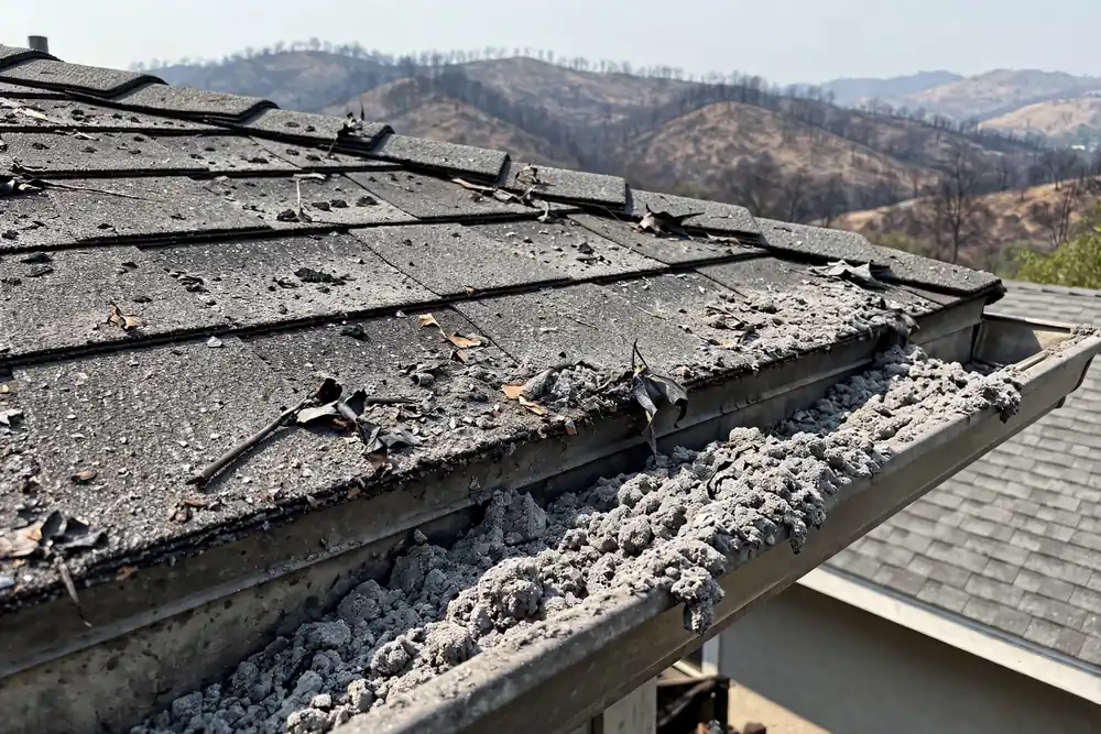 Impacto de ceniza de incendios silvestres en los techos en Hollister, CA